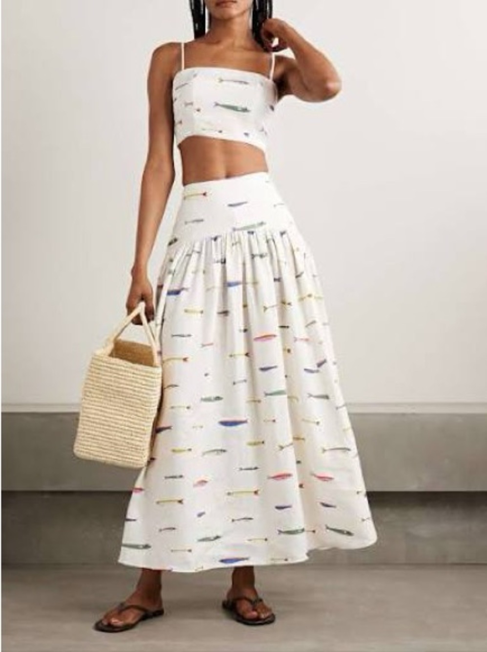 Staud Procida linen maxi skirt in pop sardines fish print - Picture 3 of 9